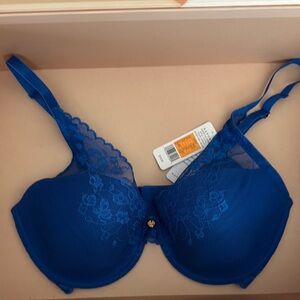 Natori Blue Lace Overlay Bra with Adjustable Straps